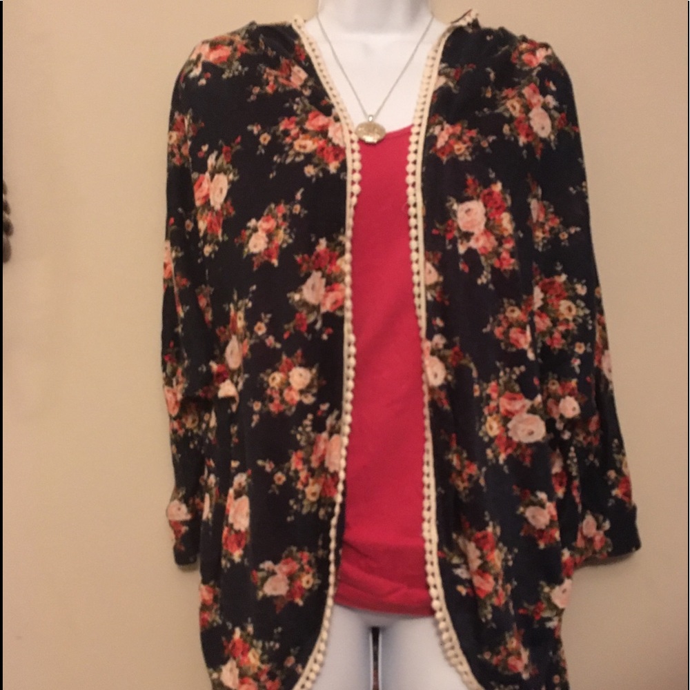 Dark blue floral Draper top